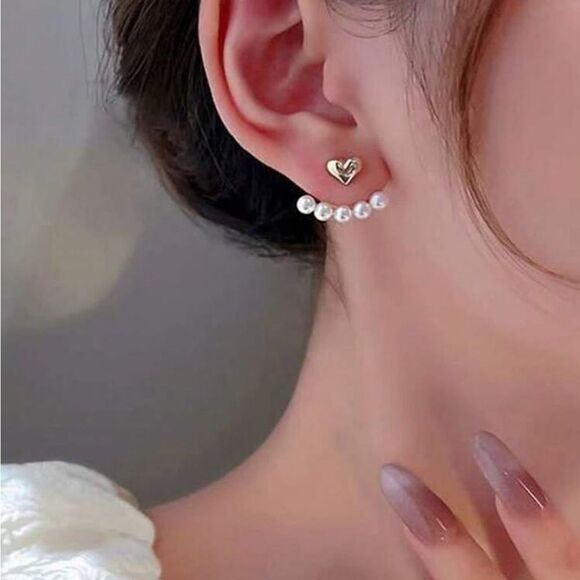 5/$25 WHITE PEARL and HEART EARRINGS - Picture 2 of 6